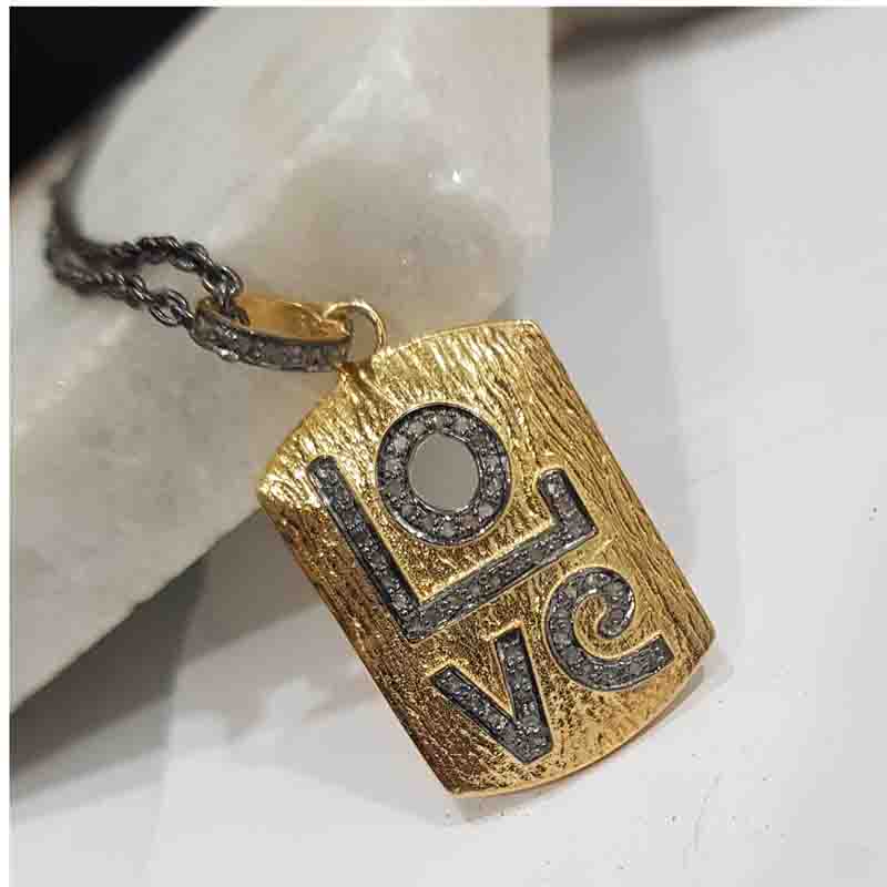 925 Solid Sterling Silver Handmade Designer Love Tag Pendent