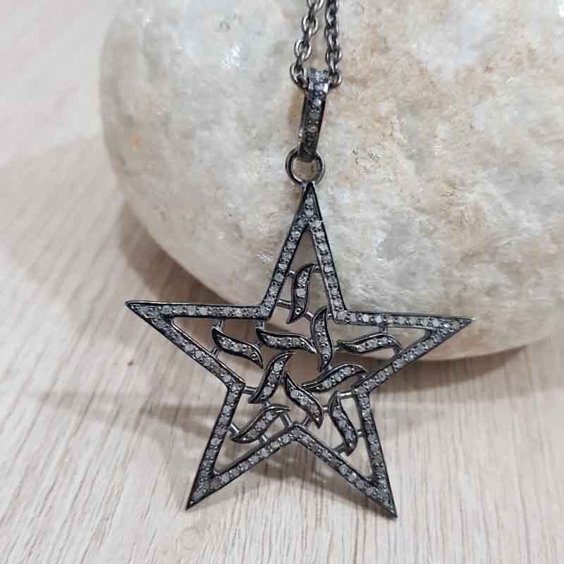 Beautifully Designed Star Pendent With Pave Diamond Layers