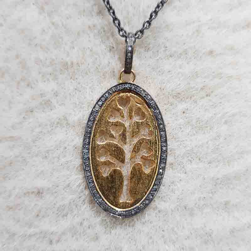 Oval Shaped Pave Diamond Pendent With Glorious Tree