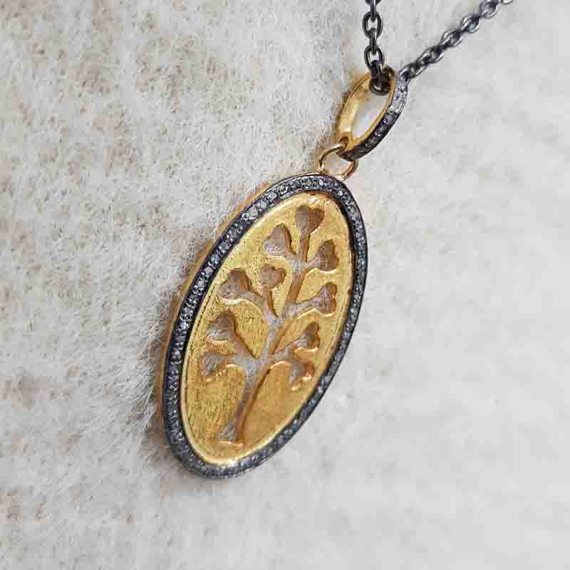 Oval Shaped Pave Diamond Pendent With Glorious Tree