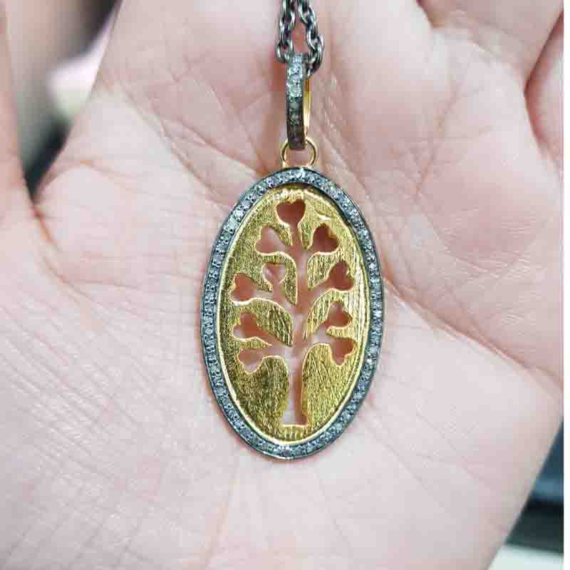 Oval Shaped Pave Diamond Pendent With Glorious Tree