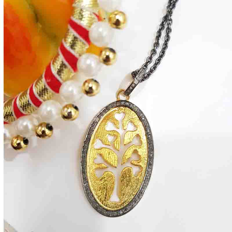 Oval Shaped Pave Diamond Pendent With Glorious Tree