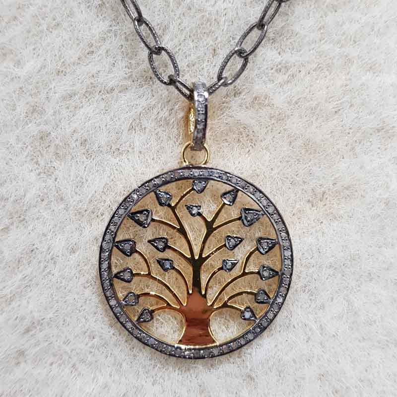 Glorious Round Tree Style Pave Diamond Pendent