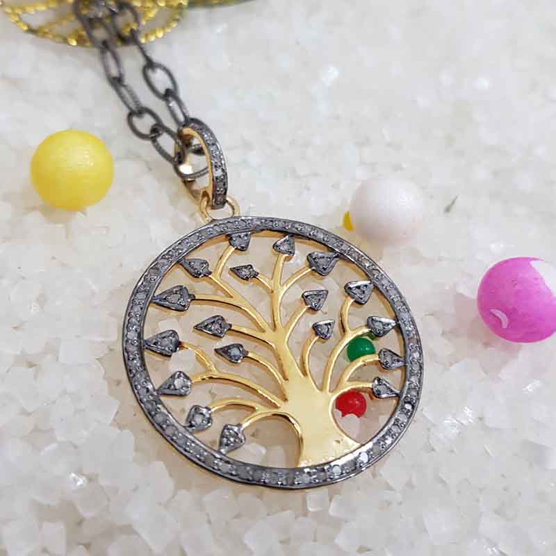 Glorious Round Tree Style Pave Diamond Pendent