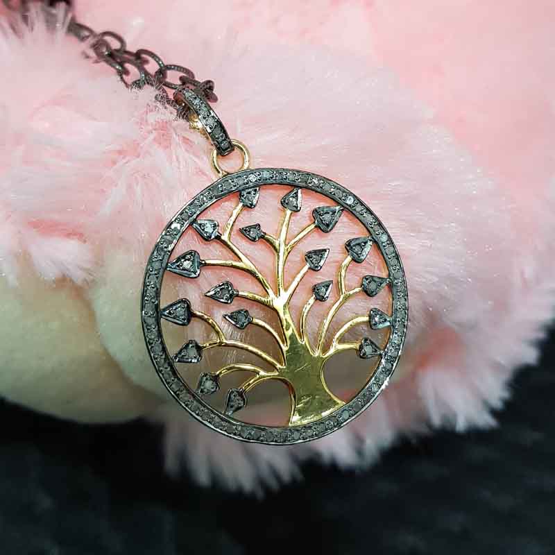 Glorious Round Tree Style Pave Diamond Pendent