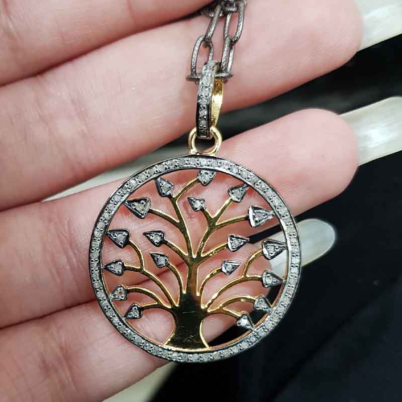 Glorious Round Tree Style Pave Diamond Pendent