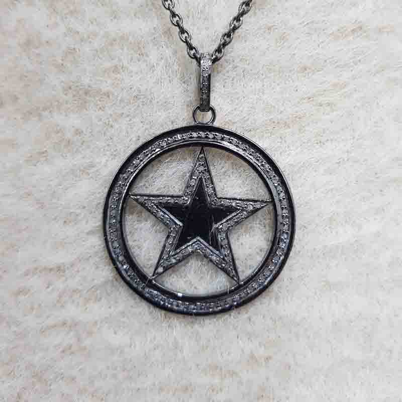 Black Rhodium Plated Star Pendent With Pave Diamond Layers