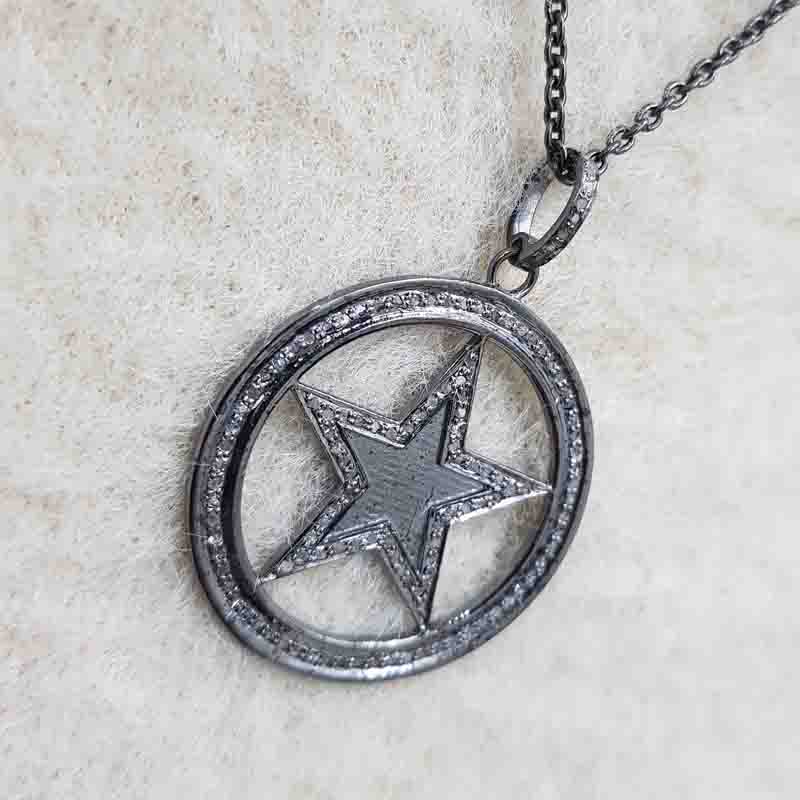 Black Rhodium Plated Star Pendent With Pave Diamond Layers