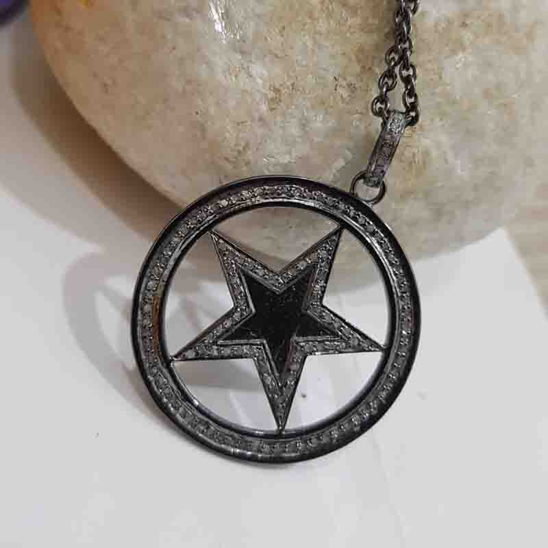 Black Rhodium Plated Star Pendent With Pave Diamond Layers