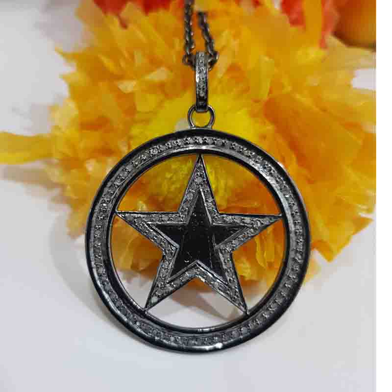 Black Rhodium Plated Star Pendent With Pave Diamond Layers