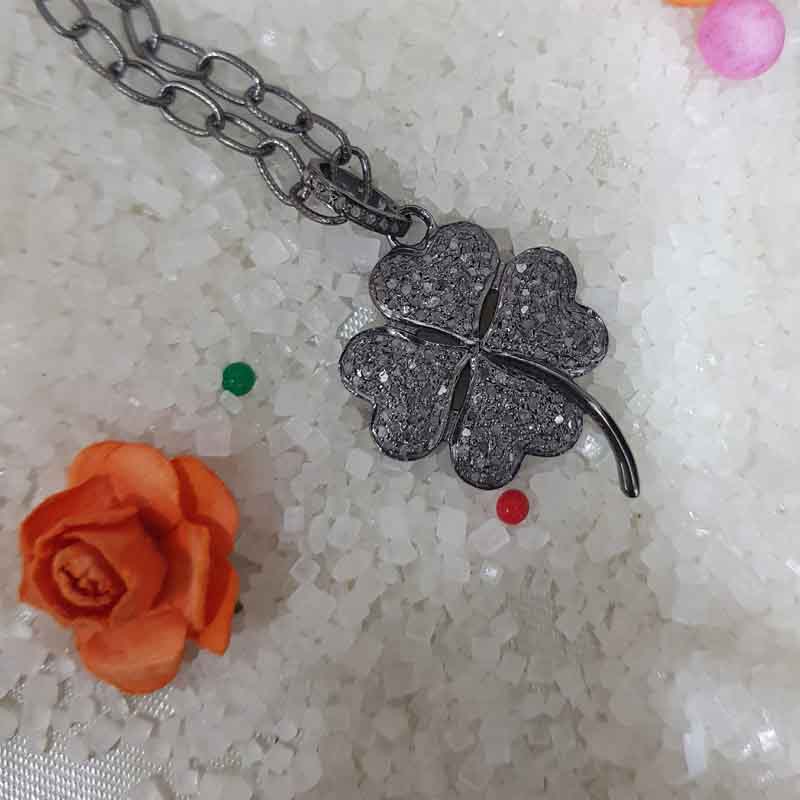 Gorgeous Pave Diamond Flower Design 925 Sterling Silver Pendent