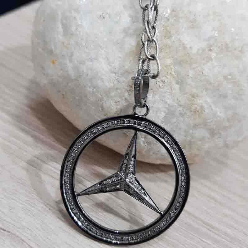 Mercedes Benz Pendant With Pave diamond layers