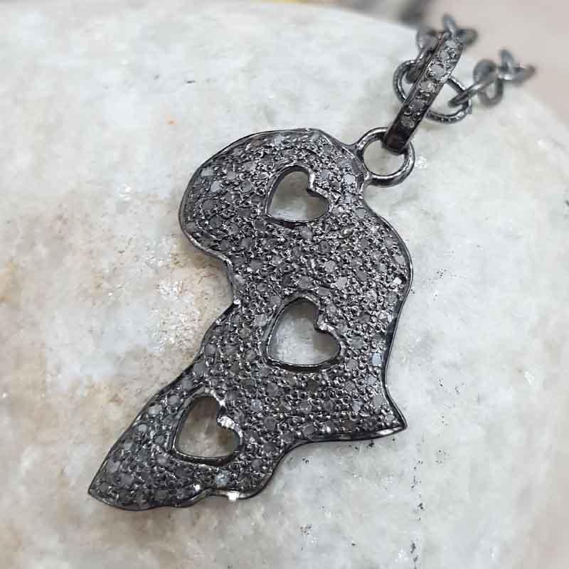 Attractive Fully Pave Diamond Fancy Design Silver Pendent