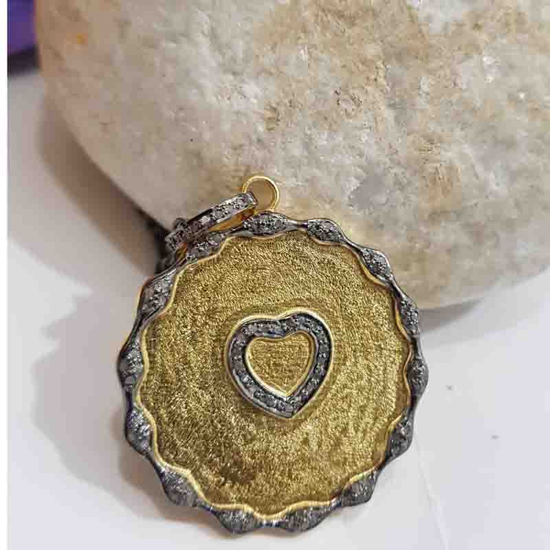 Coin Designer With Pave Diamond Small Heart Pendent