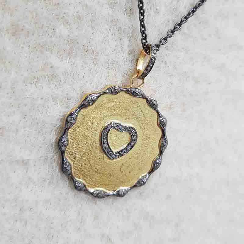 Coin Designer With Pave Diamond Small Heart Pendent