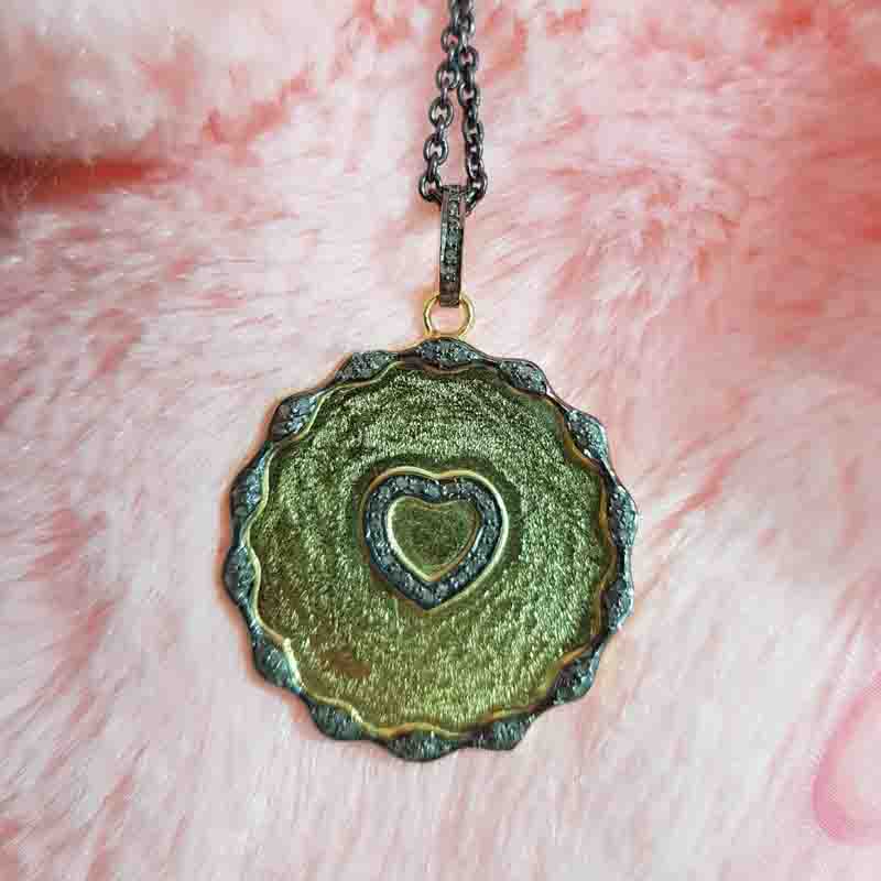 Coin Designer With Pave Diamond Small Heart Pendent