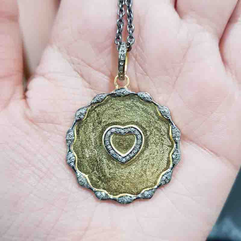 Coin Designer With Pave Diamond Small Heart Pendent