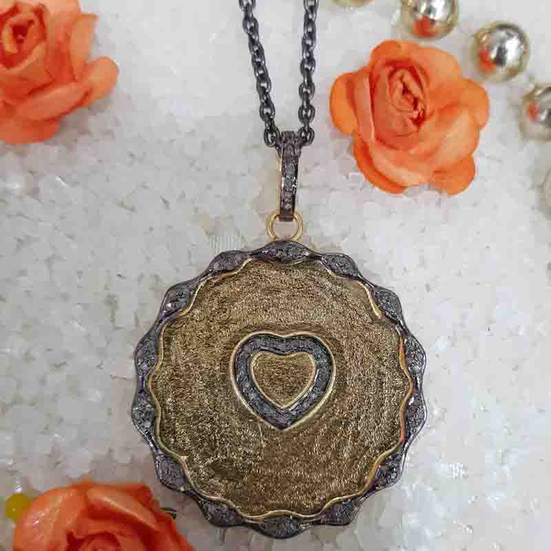 Coin Designer With Pave Diamond Small Heart Pendent