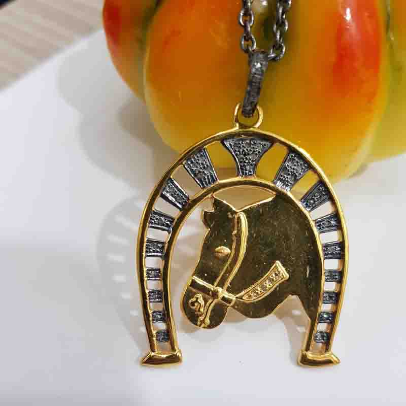 Winning Horse Pendent With Natural Pave diamond Layers