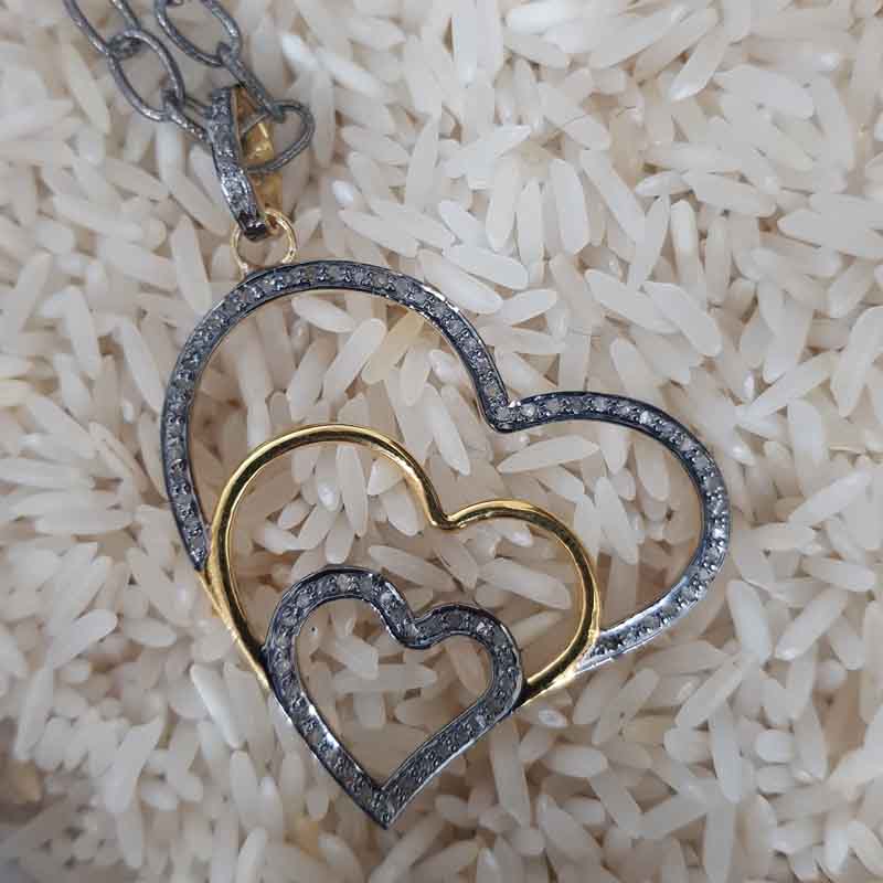 Good Looking Three Heart Design Shape Pave Diamond Pendent