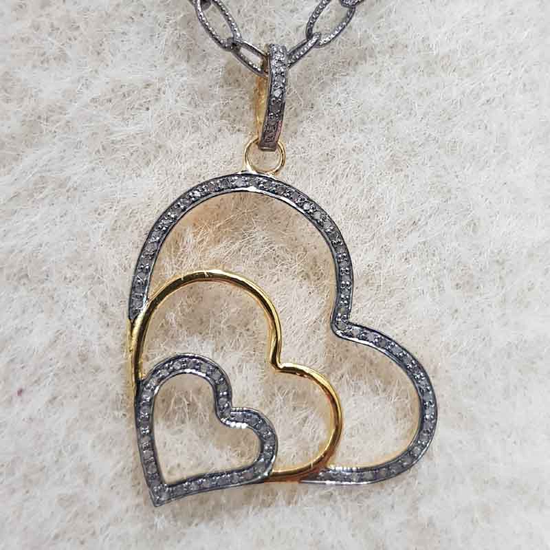 Good Looking Three Heart Design Shape Pave Diamond Pendent