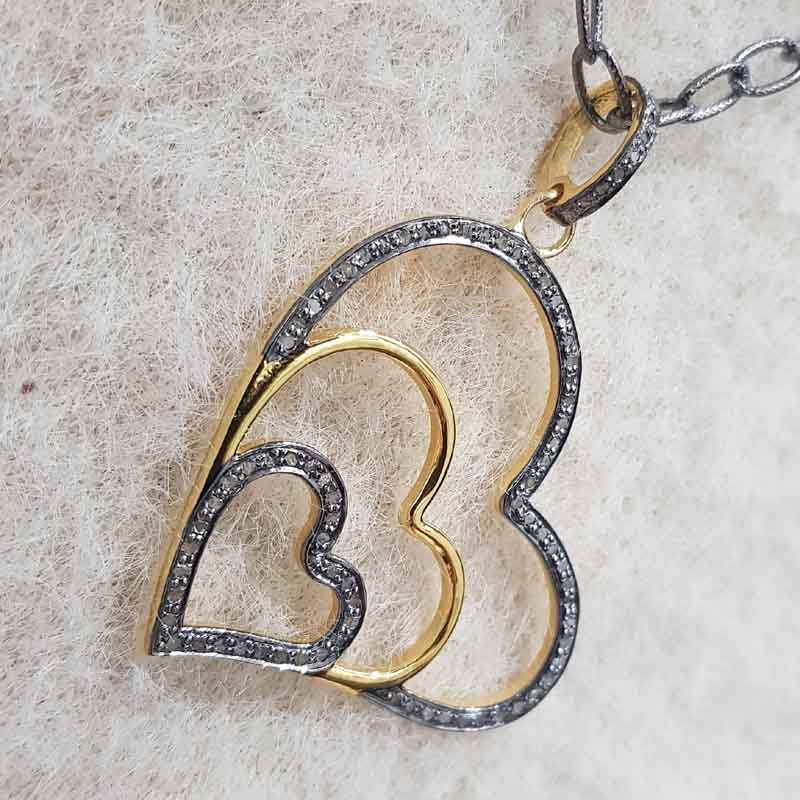 Good Looking Three Heart Design Shape Pave Diamond Pendent