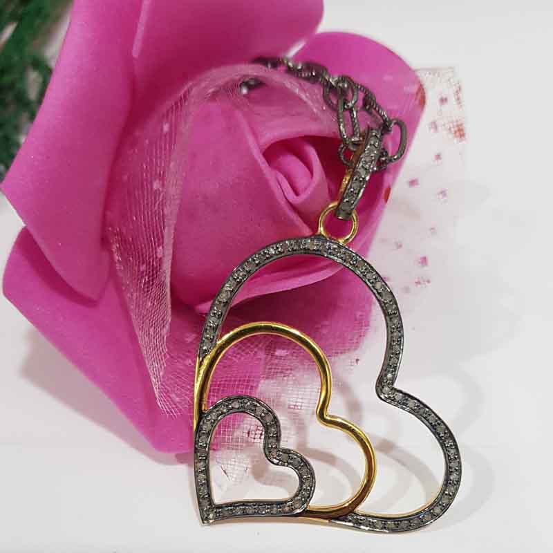 Good Looking Three Heart Design Shape Pave Diamond Pendent