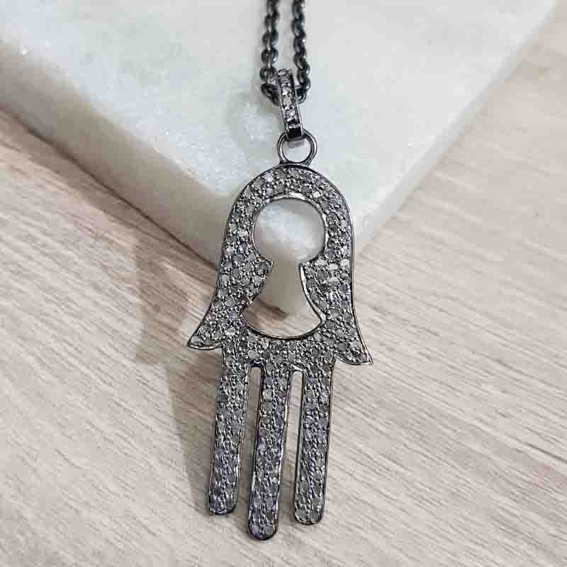 Natural Pave Diamond Hamsa hand Pendent