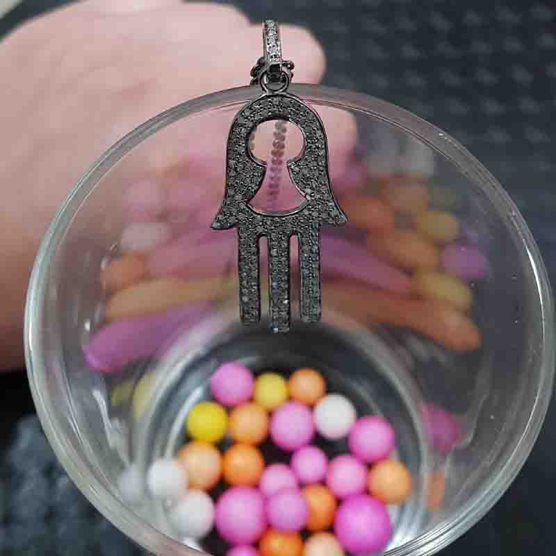 Natural Pave Diamond Hamsa hand Pendent