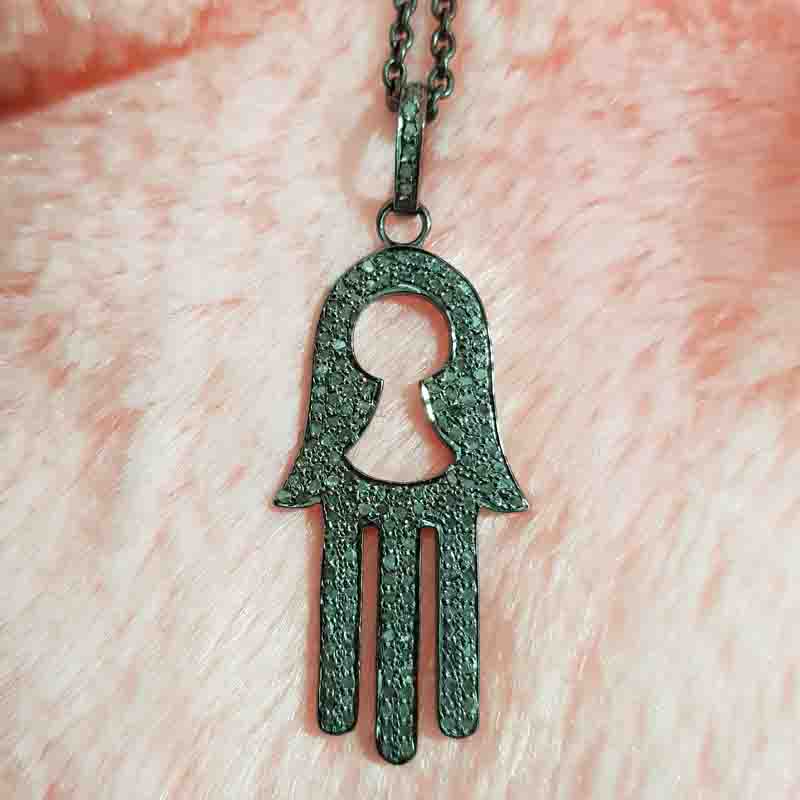 Natural Pave Diamond Hamsa hand Pendent