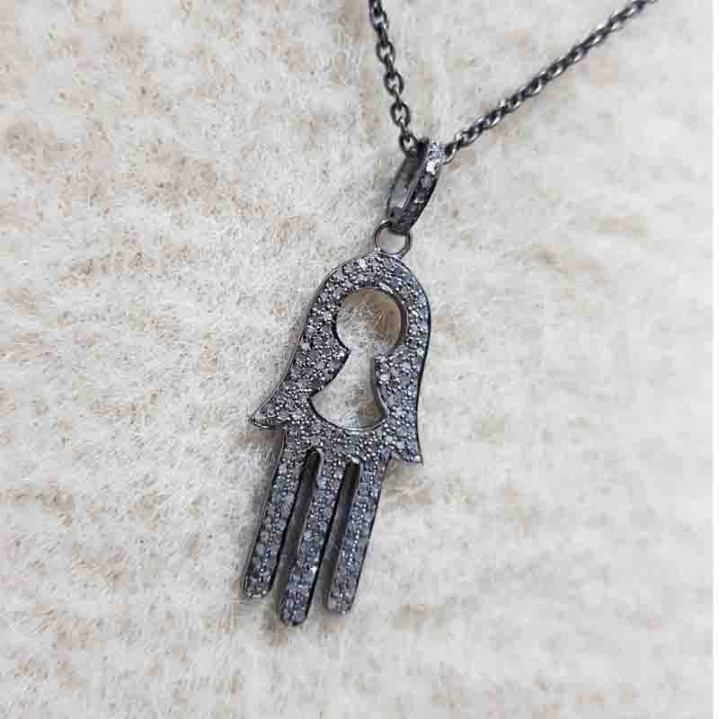 Natural Pave Diamond Hamsa hand Pendent