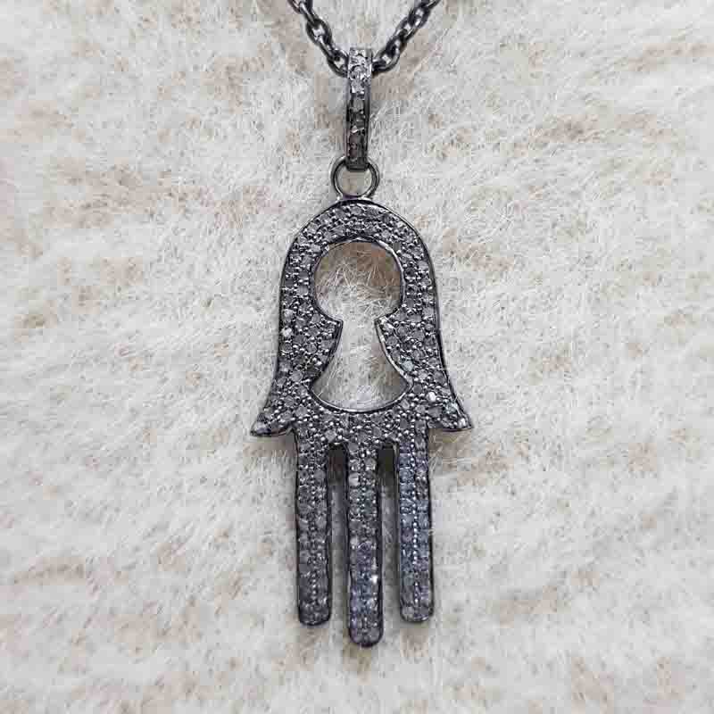 Natural Pave Diamond Hamsa hand Pendent