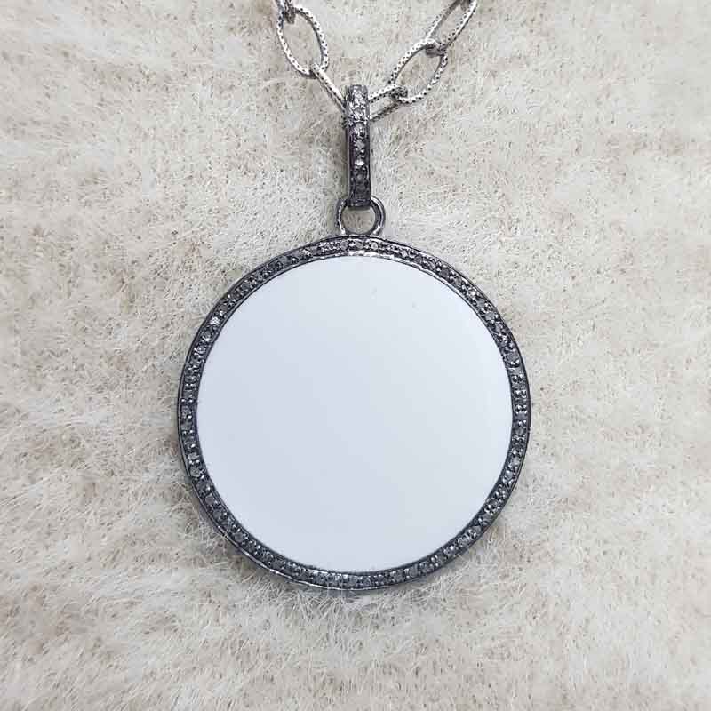 White And Black Enamel Round Disk Pendent With Lave Layers