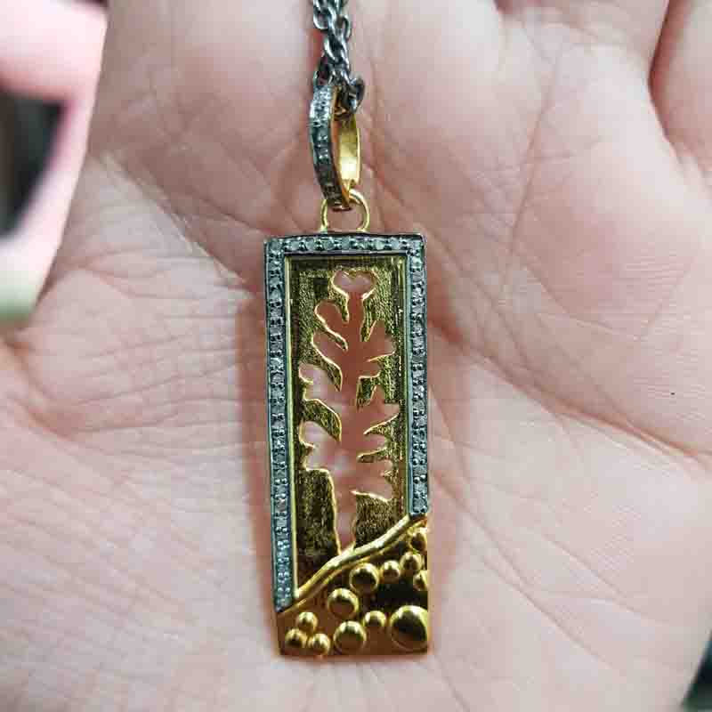 Stunning Yellow And Black Tree Style Tag Pendent