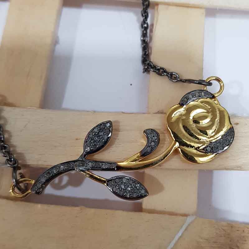 Rose Flower Pave Diamond Pendent