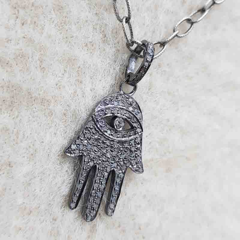 Hamsa Hand With Evil Eye Designer Pave Diamond Pendent