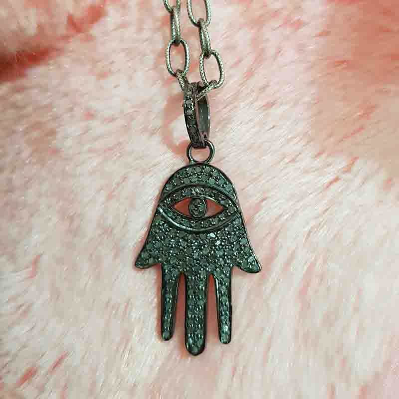 Hamsa Hand With Evil Eye Designer Pave Diamond Pendent