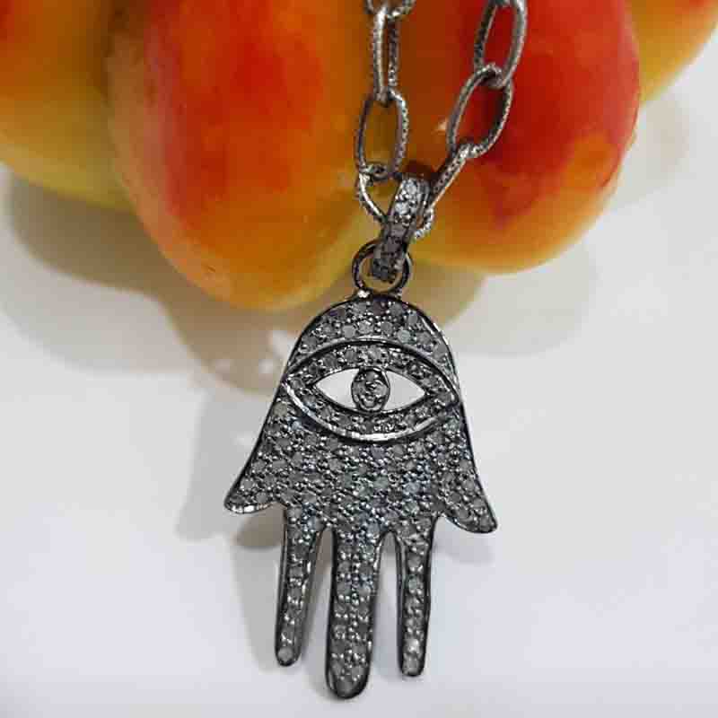 Hamsa Hand With Evil Eye Designer Pave Diamond Pendent