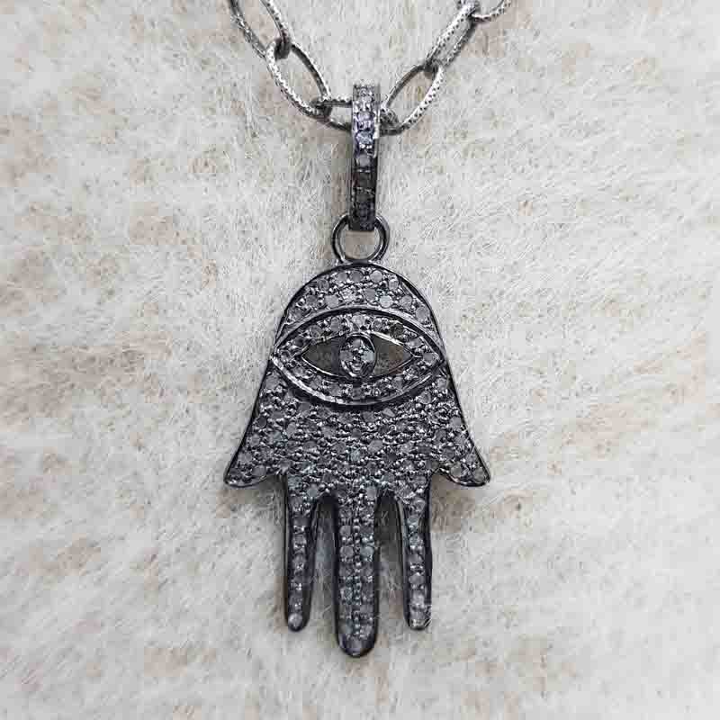 Hamsa Hand With Evil Eye Designer Pave Diamond Pendent