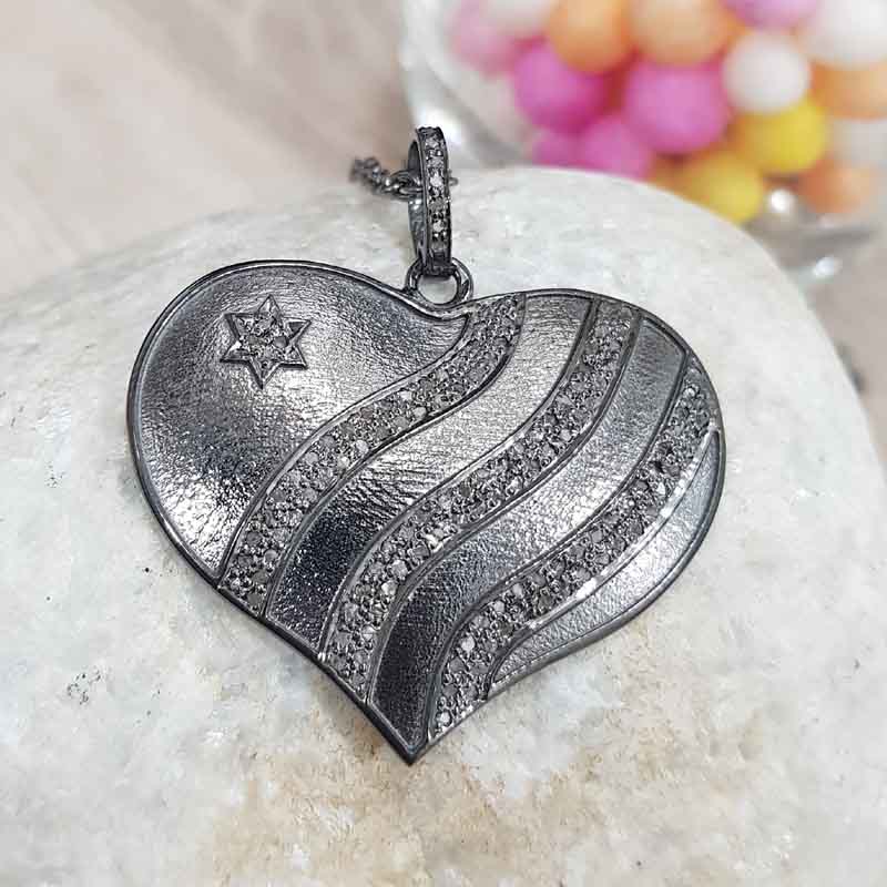 Beautifully 925 Sterling Pave Diamond Silver Heart Pendant