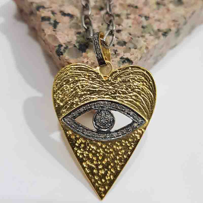 Elegant Pave Diamond Evil Eye In Heart Pendent