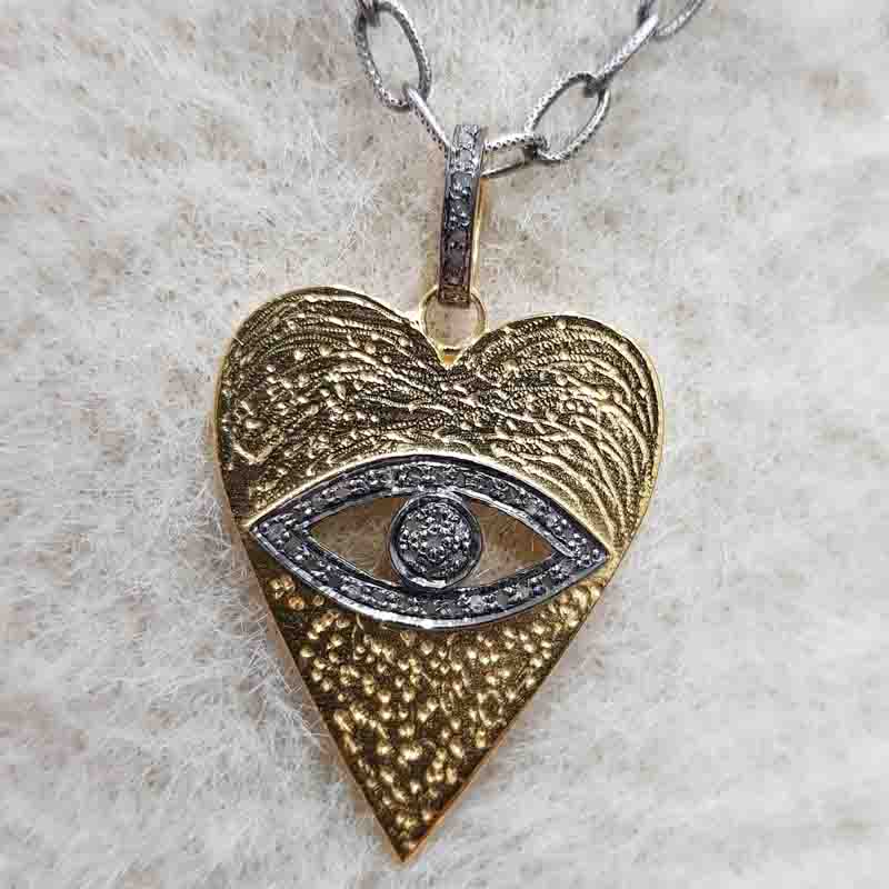 Elegant Pave Diamond Evil Eye In Heart Pendent