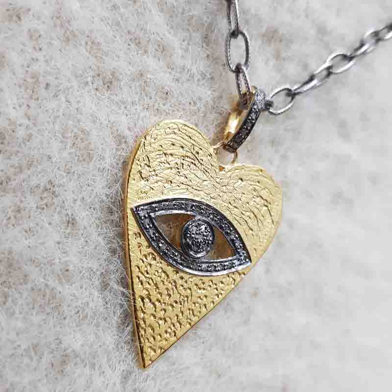 Elegant Pave Diamond Evil Eye In Heart Pendent