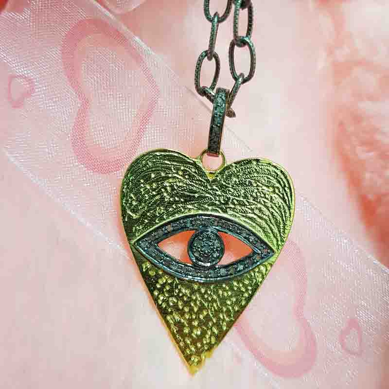 Elegant Pave Diamond Evil Eye In Heart Pendent