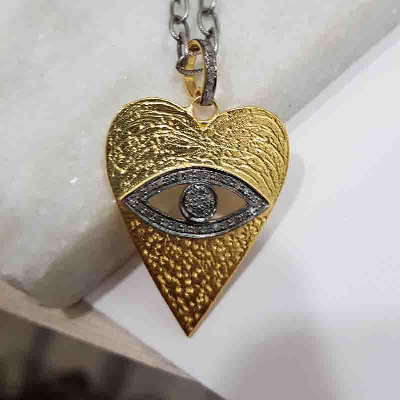 Elegant Pave Diamond Evil Eye In Heart Pendent