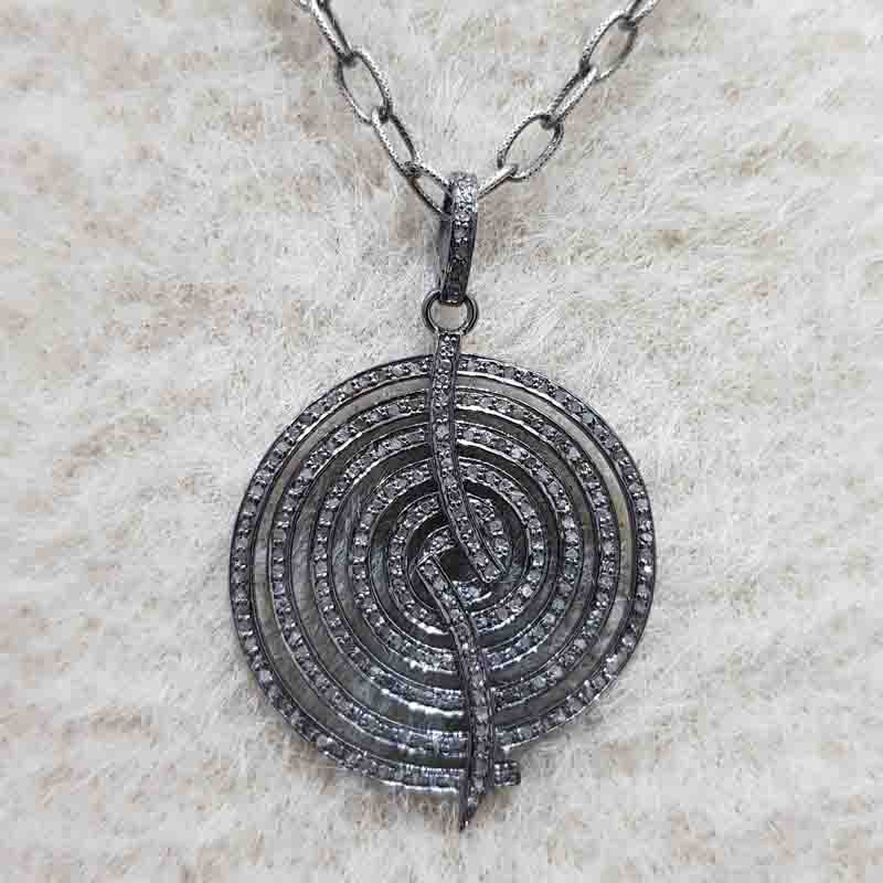 Handmade Fancy Designer Pave Diamond Silver Pendent