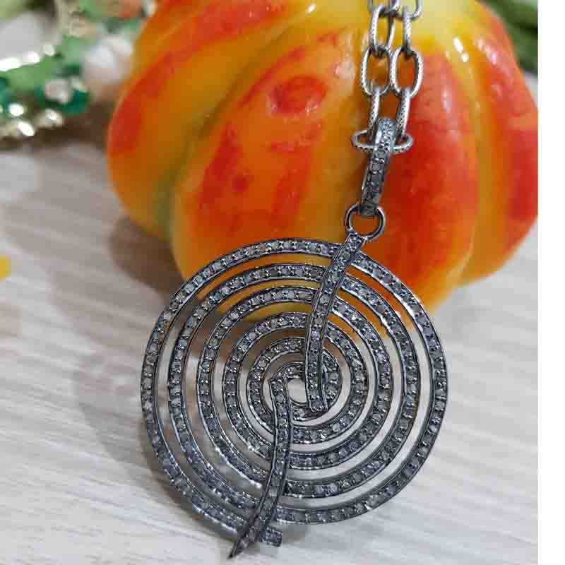 Handmade Fancy Designer Pave Diamond Silver Pendent