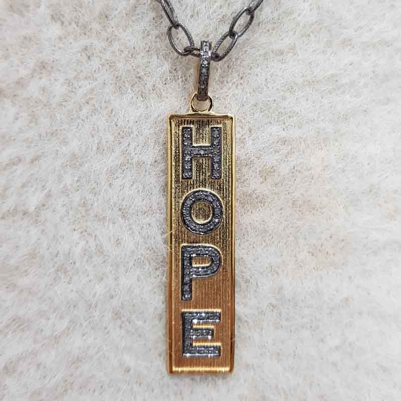 Hope Designer 925 Sterling Silver Pave Diamond Tag Pendent