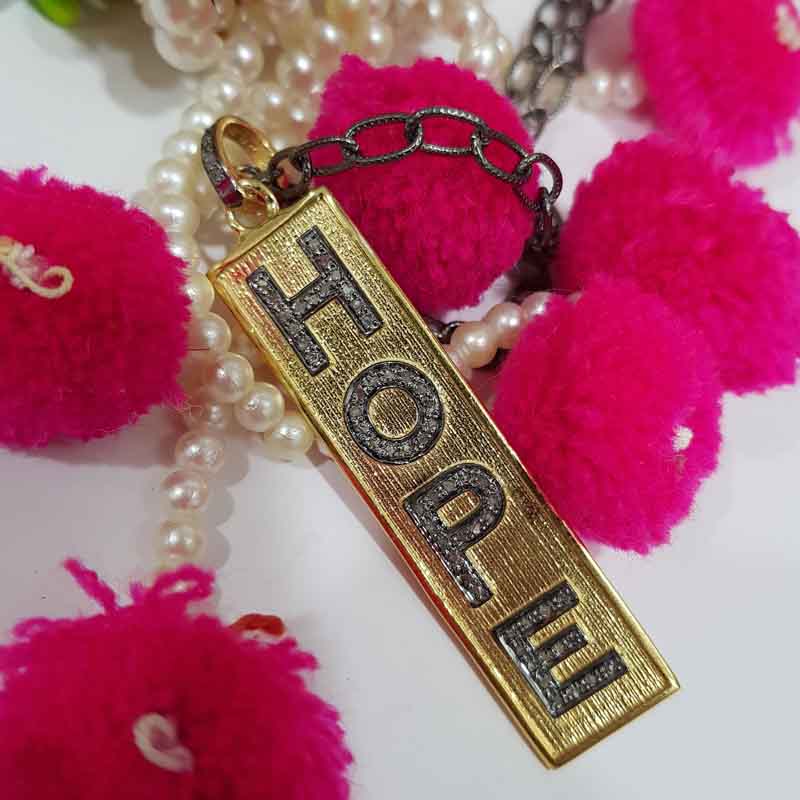 Hope Designer 925 Sterling Silver Pave Diamond Tag Pendent