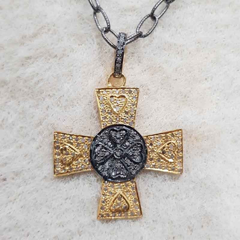 Lovely Cross Design Sterling Silver Yellow And Black Pendent